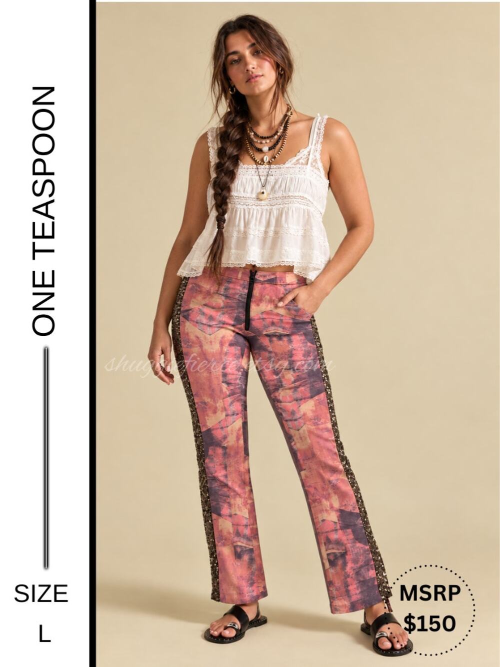 MSRP $150 NWT One Teaspoon Dragon Jag Sequin Stripe Pant Size L | SAME DAY SHIP